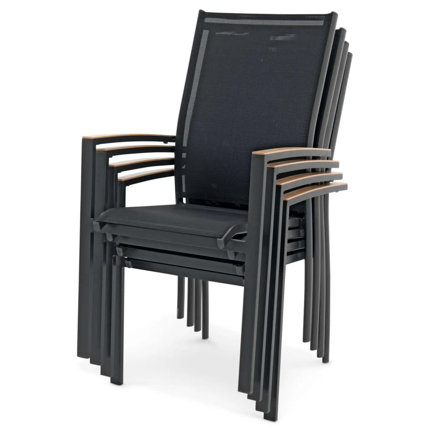 Alu-Stapelsessel Midi-Holzoptik Set, 4 Stk.