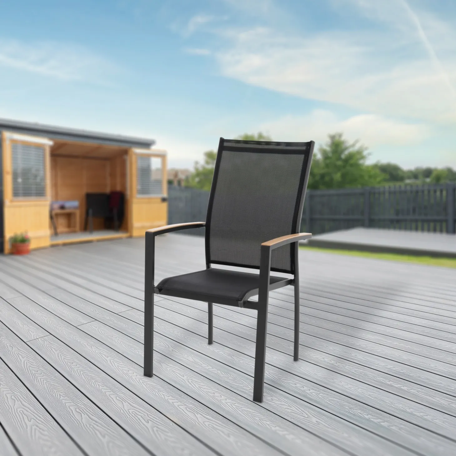 Alu-Stapelsessel Midi-Holzoptik Set, 4 Stk.