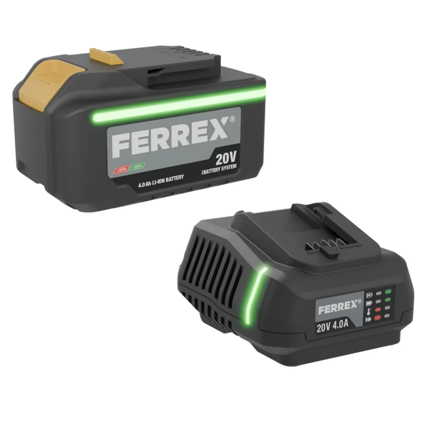 FERREX Starterset Batterie 4,0 Ah/4,0 Ah Charge