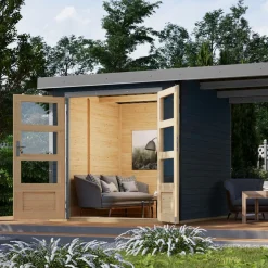 Gartenhaus Hybrid Modern X mit Anbaudach