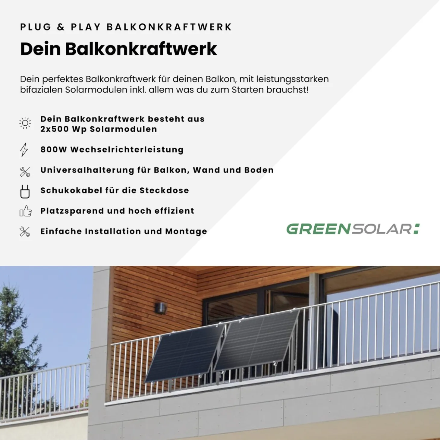 GREEN SOLAR Balkonkraftwerk Boden/Wand/Balkon