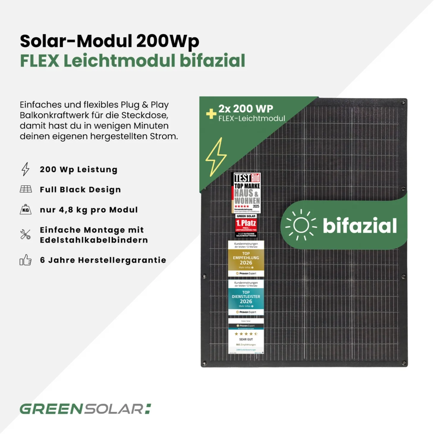 GREEN SOLAR Balkonkraftwerk Flex 400/400