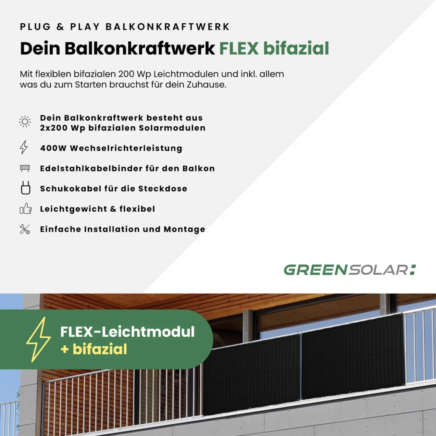 GREEN SOLAR Balkonkraftwerk Flex 400/400