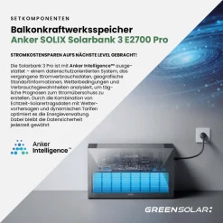 GREEN SOLAR Mini-PV-Anlage 3.000 W mit 2,67 kWh Anker Solix 3 Speicher