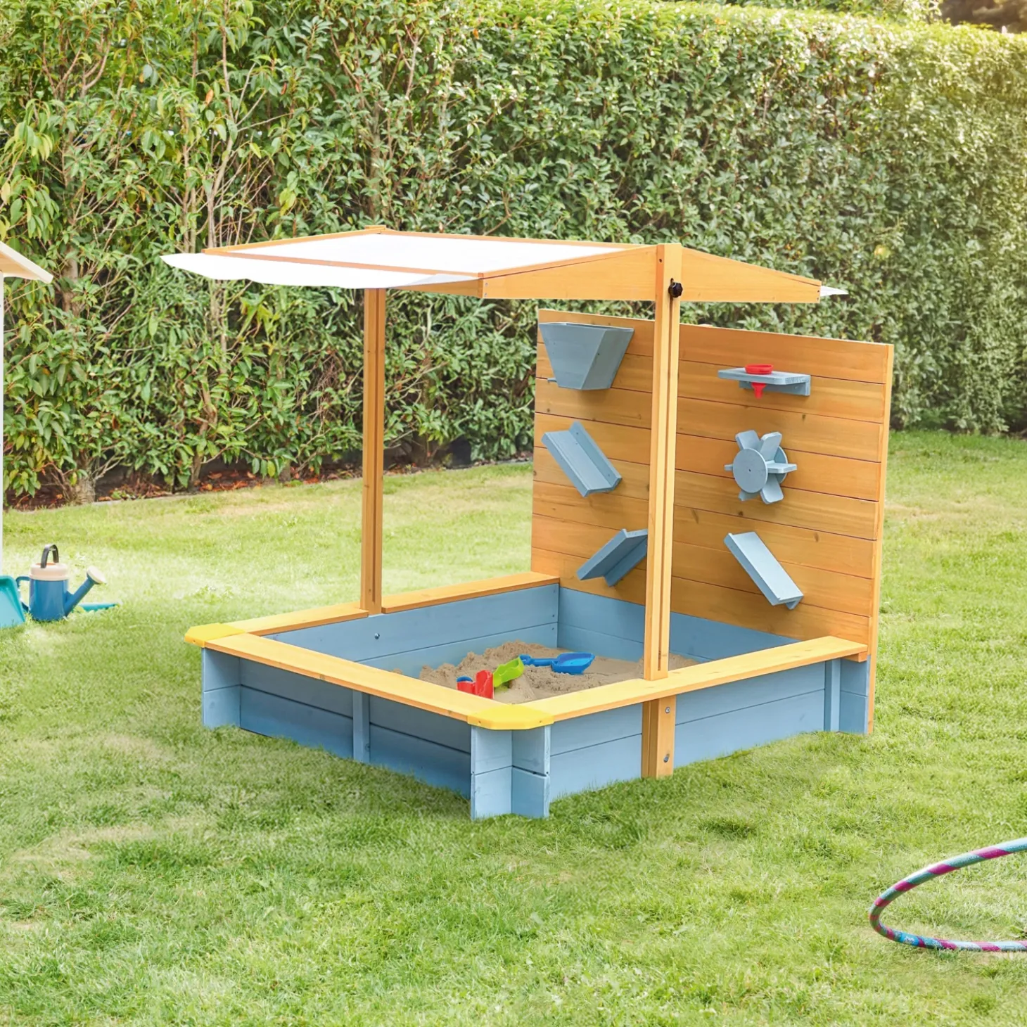 HOME DELUXE Sandkasten mit Überdachung - Holz/Grau