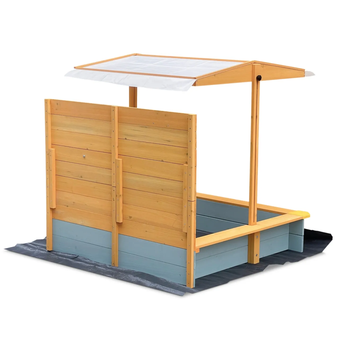 HOME DELUXE Sandkasten mit Überdachung - Holz/Grau