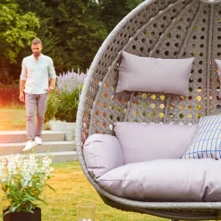 HOME DELUXE TWIN DELUXE Polyrattan Hängesessel mit Regenabdeckung Schwarz