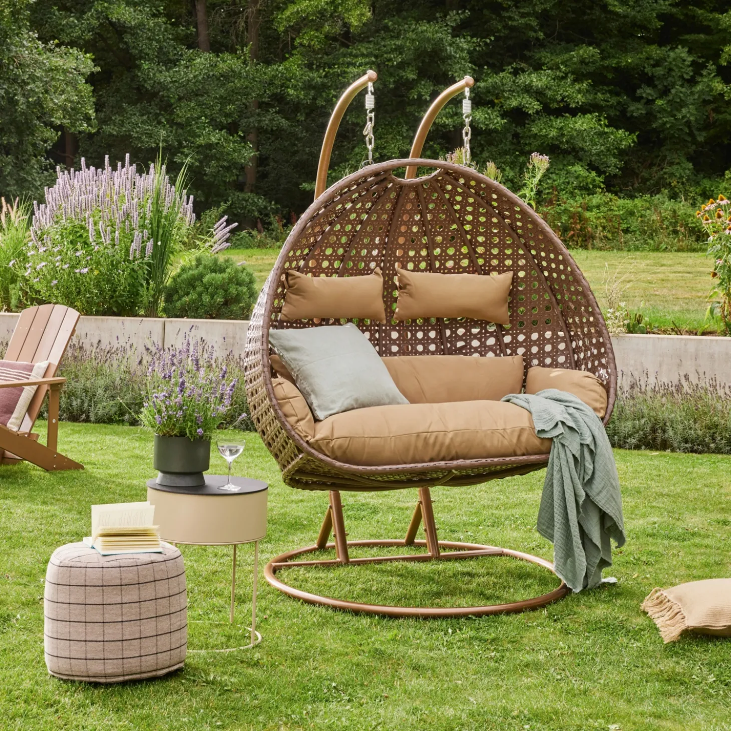 HOME DELUXE TWIN Polyrattan Hängesessel mit Regenabdeckung - Braun für 2 Personen