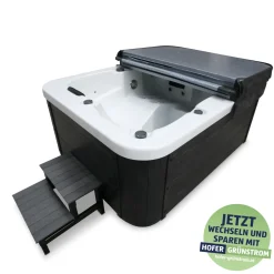 HOME DELUXE White Marble Outdoor Whirlpool inkl. Treppe und Thermoabdeckung