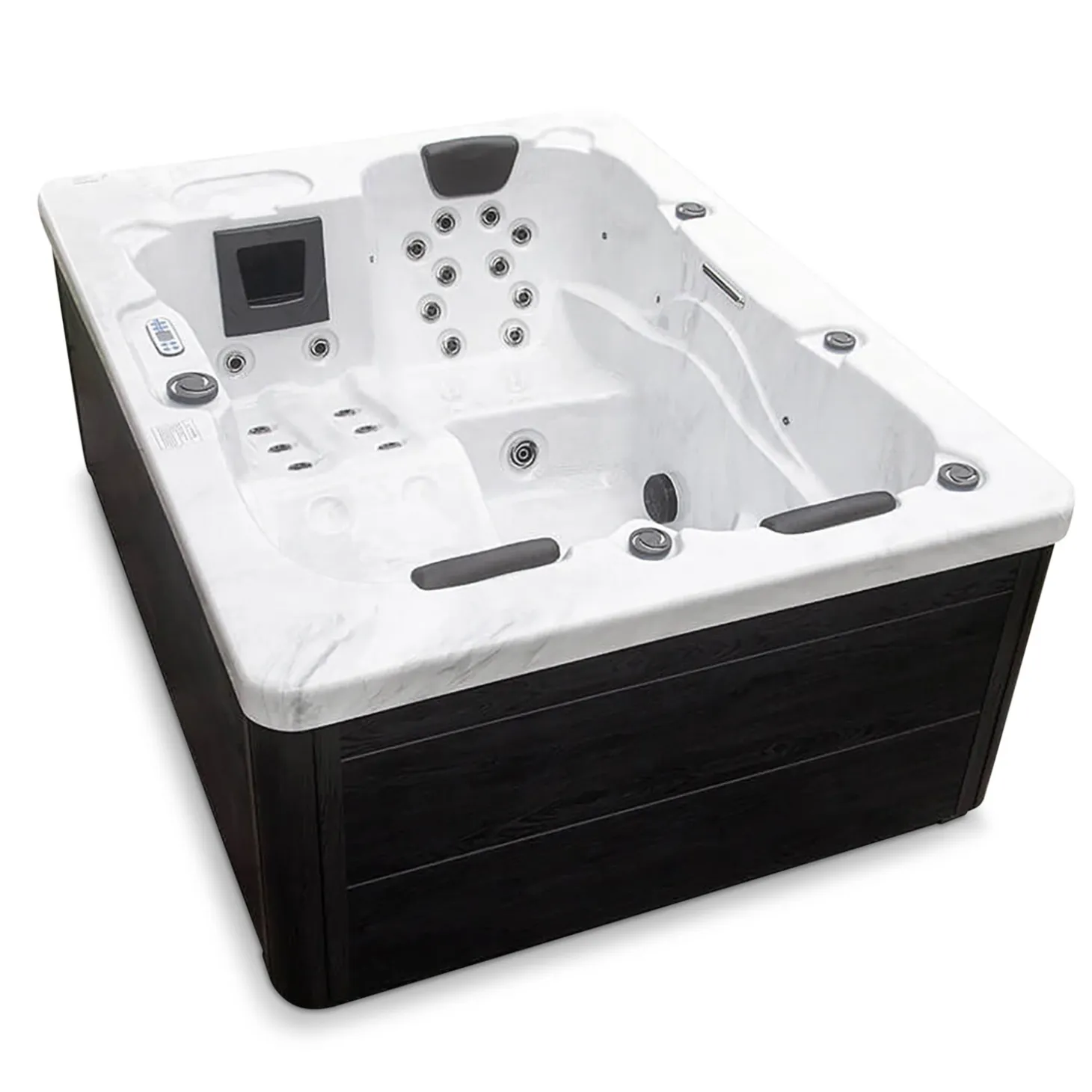 HOME DELUXE White Marble Outdoor Whirlpool inkl. Treppe und Thermoabdeckung