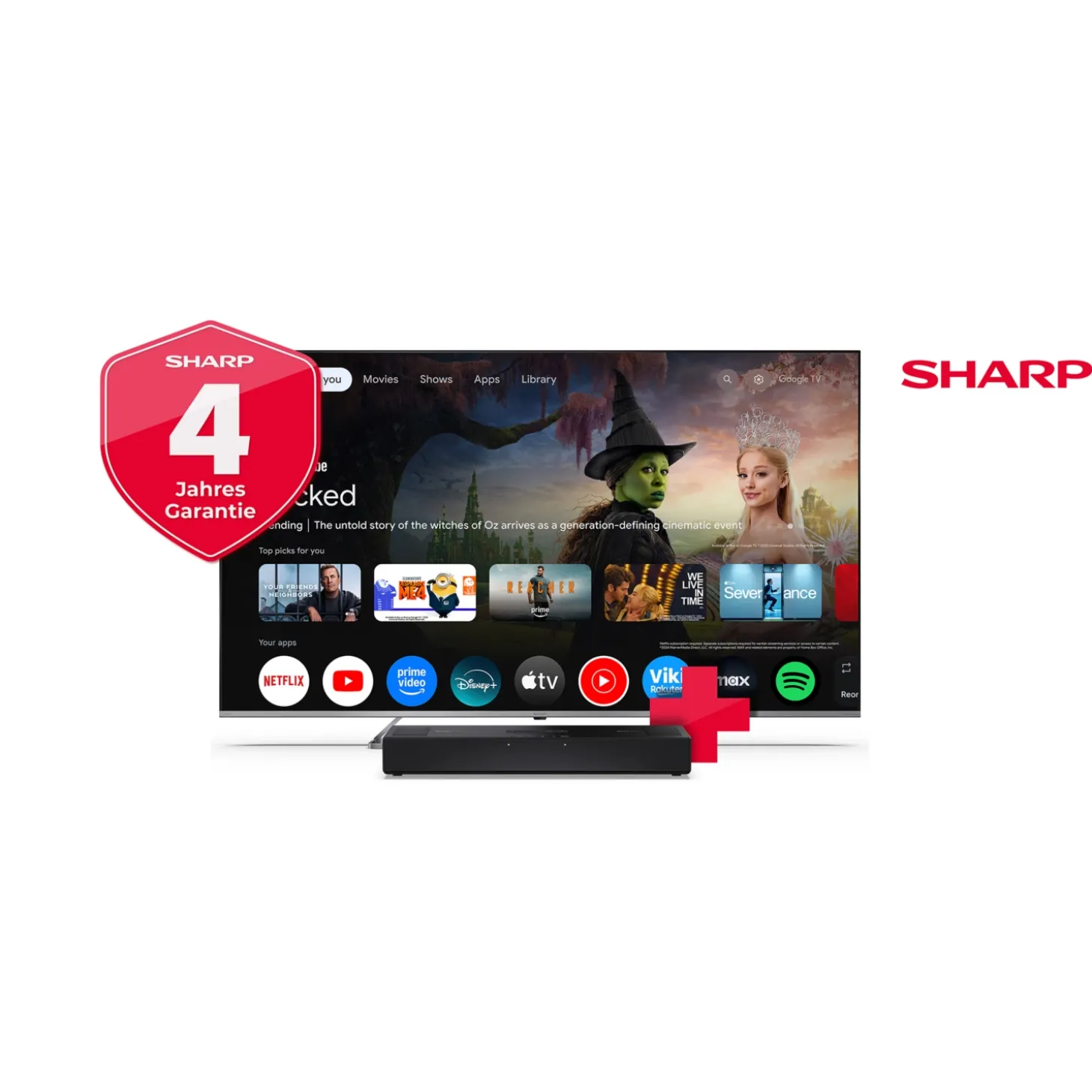 SHARP 75” (189 cm) 4K UHD QLED Mini Led 75JP7265E Google TV™ inkl. Soundbar HT-SB700
